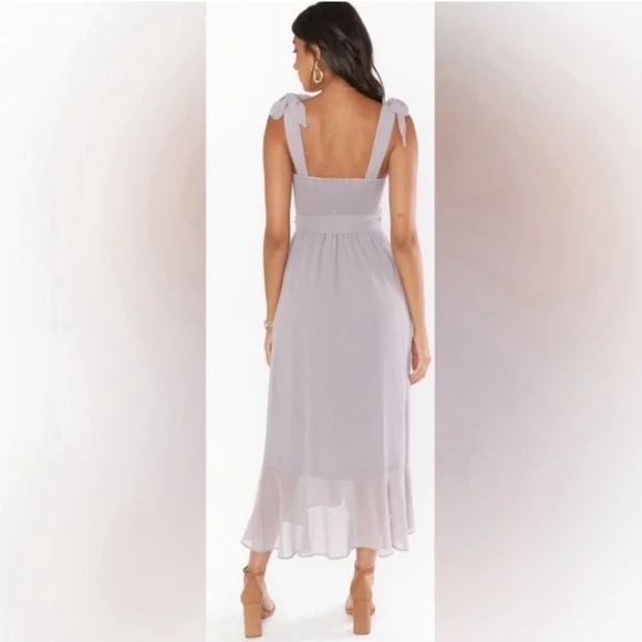 Show Me Your Mumu NWT Claire Chiffon Midi Dress in Dove Gray SIZE SMALL - Picture 5 of 7